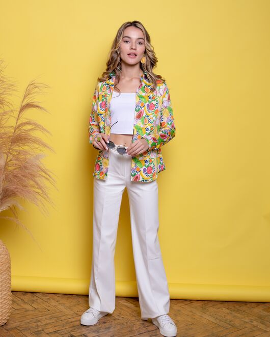 Женская рубашка под пуговицы полуприталенная фрукты - 8014 от byME 