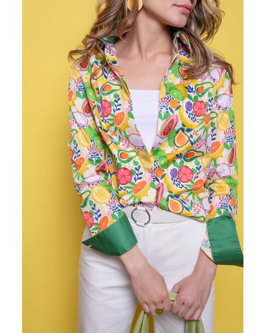 Женская рубашка под пуговицы полуприталенная фрукты - 8014 от byME 