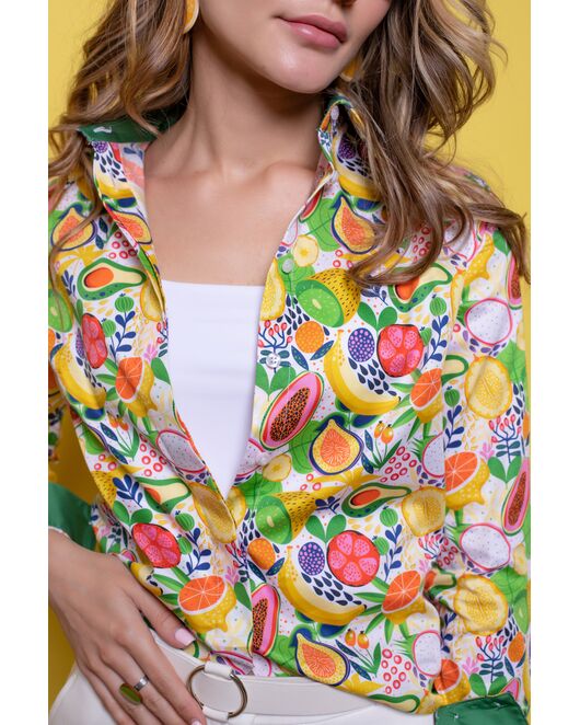 Женская рубашка под пуговицы полуприталенная фрукты - 8014 от byME 