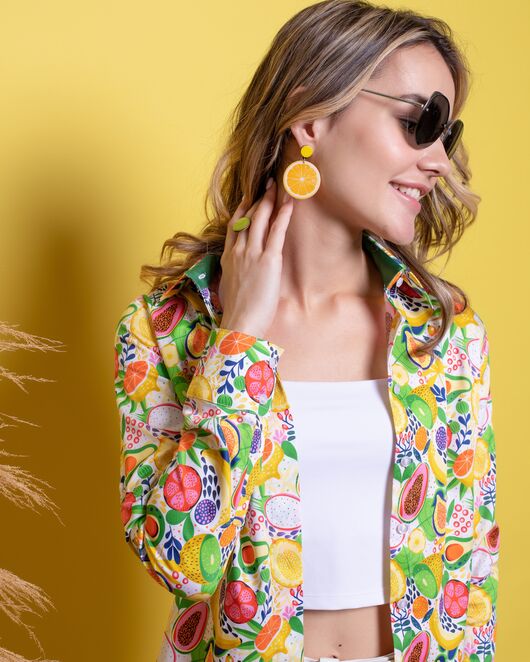 Женская рубашка под пуговицы полуприталенная фрукты - 8014 от byME 