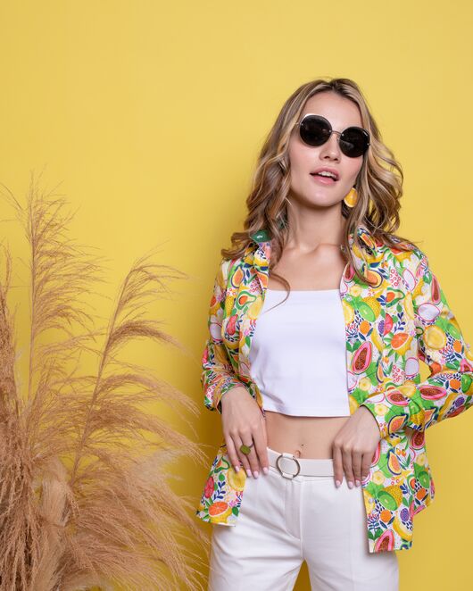 Женская рубашка под пуговицы полуприталенная фрукты - 8014 от byME 