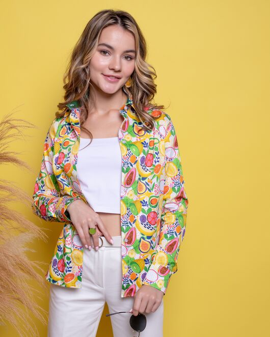 Женская рубашка под пуговицы полуприталенная фрукты - 8014 от byME 