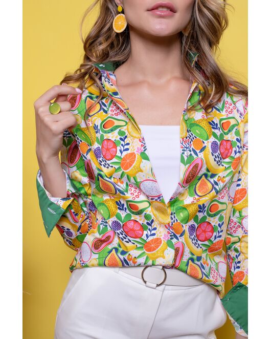 Женская рубашка под пуговицы полуприталенная фрукты - 8014 от byME 