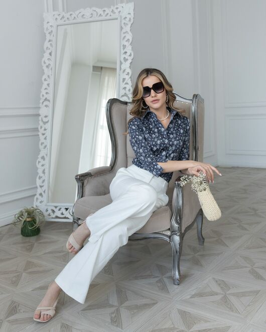 Женская рубашка рукав 3/4 цветочный принт - 8023 от byME 