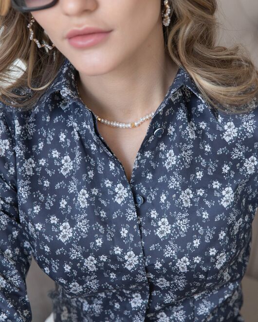 Женская рубашка рукав 3/4 цветочный принт - 8023 от byME 