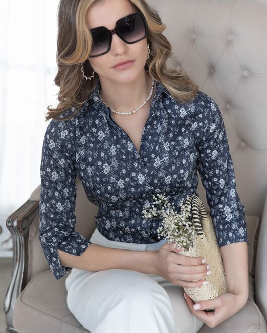 Женская рубашка рукав 3/4 цветочный принт - 8023 от byME 
