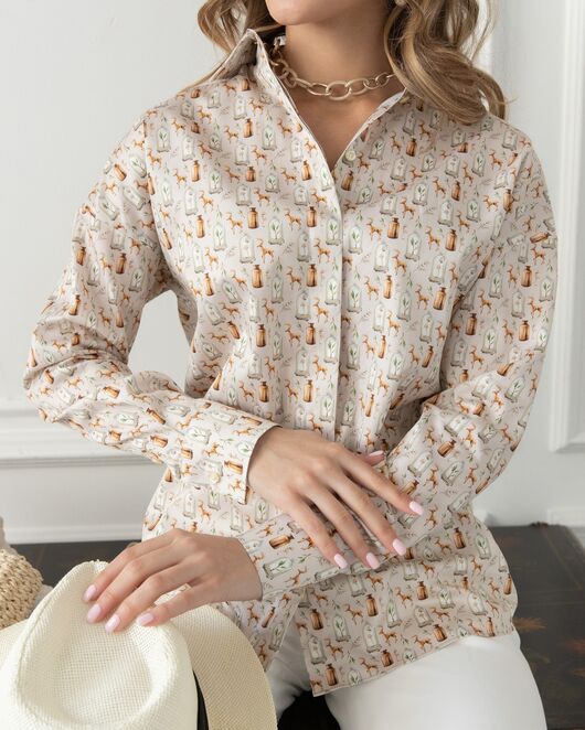 Женская рубашка в прямом силуэте в бежевых оттенках - 8028 от byME 