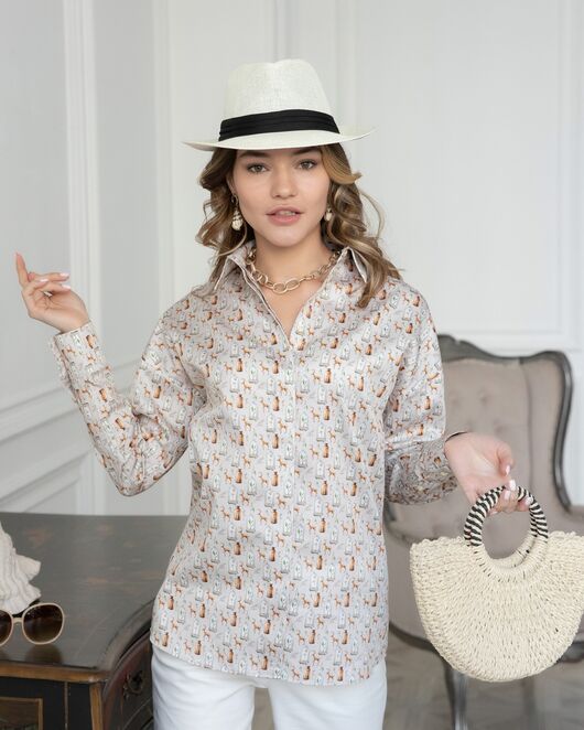 Женская рубашка в прямом силуэте в бежевых оттенках - 8028 от byME 