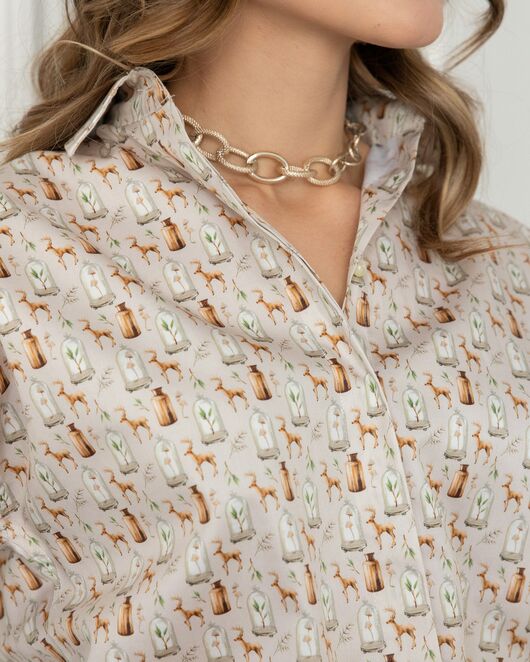 Женская рубашка в прямом силуэте в бежевых оттенках - 8028 от byME 