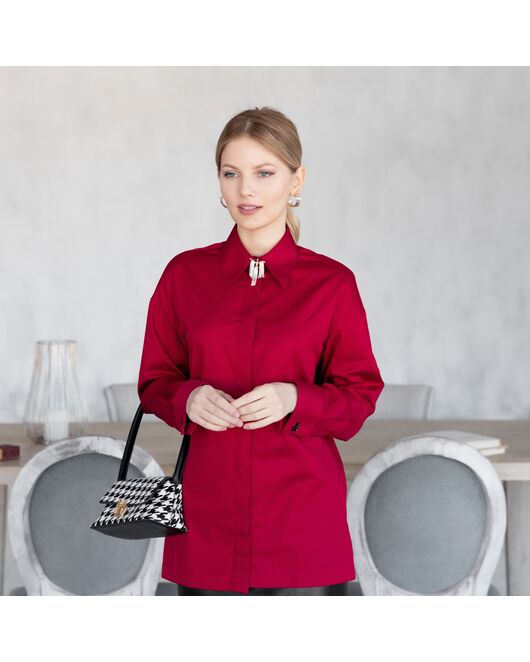 Женская рубашка под запонку красная - 7935 от byME 