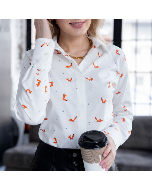 Женская рубашка под пуговицы принт лисы - 7945 от byME 