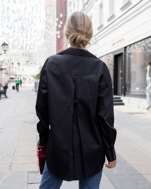 Женская рубашка под пуговицу черная - 8043 от  