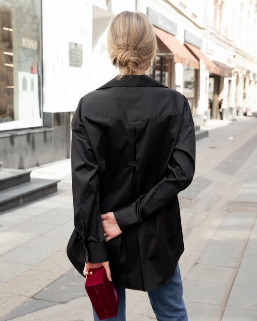 Женская рубашка под пуговицу черная - 8043 от  