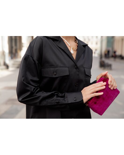 Женская рубашка под пуговицу черная - 8043 от  