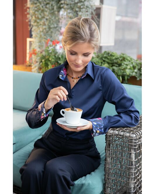 Женская рубашка под запонку приталенная темно-синяя - 8053 от byME 