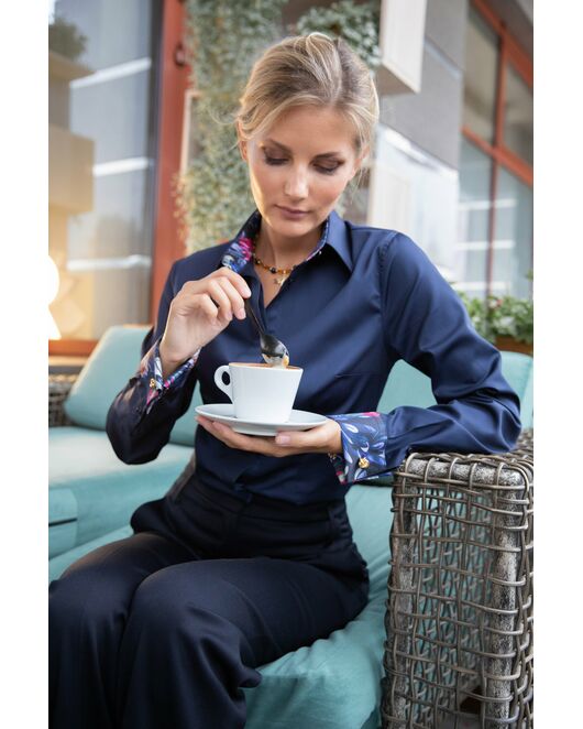 Женская рубашка под запонку приталенная темно-синяя - 8053 от byME 