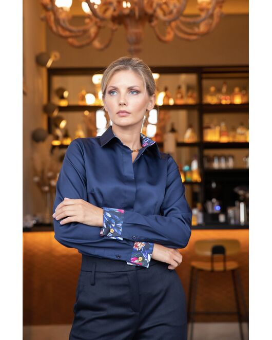 Женская рубашка под запонку приталенная темно-синяя - 8053 от byME 