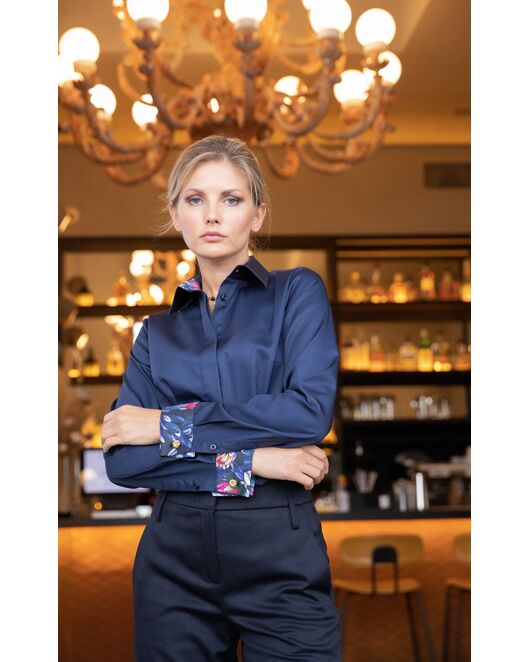 Женская рубашка под запонку приталенная темно-синяя - 8053 от byME 