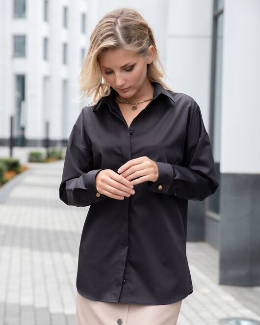 Женская рубашка в оверсайз силуэте черная - 8063 от byME 