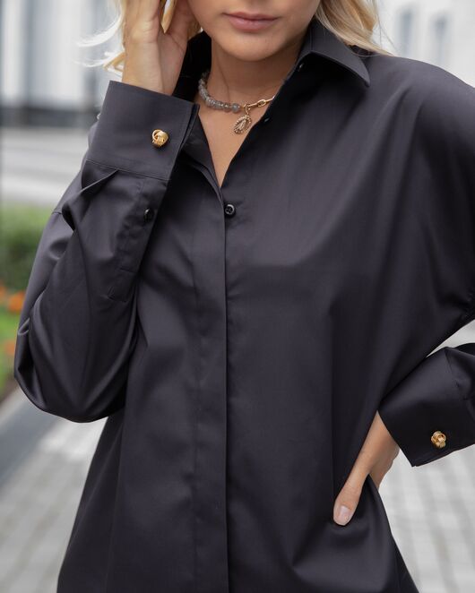 Женская рубашка в оверсайз силуэте черная - 8063 от byME 