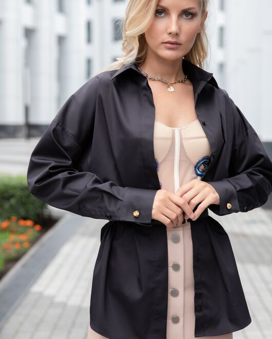 Женская рубашка в оверсайз силуэте черная - 8063 от byME 