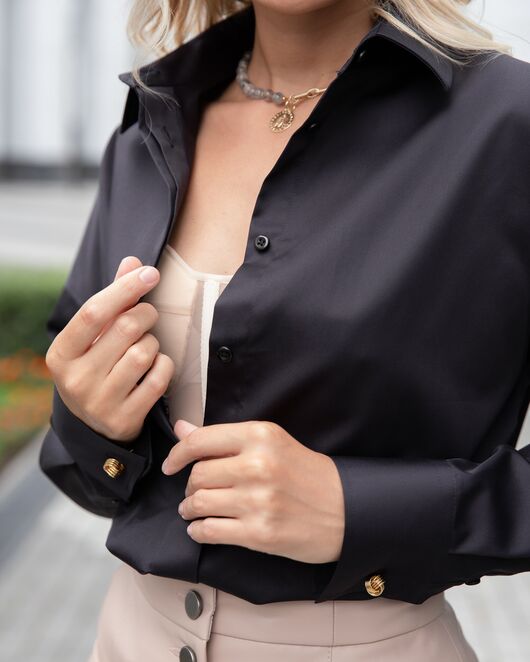 Женская рубашка в оверсайз силуэте черная - 8063 от byME 