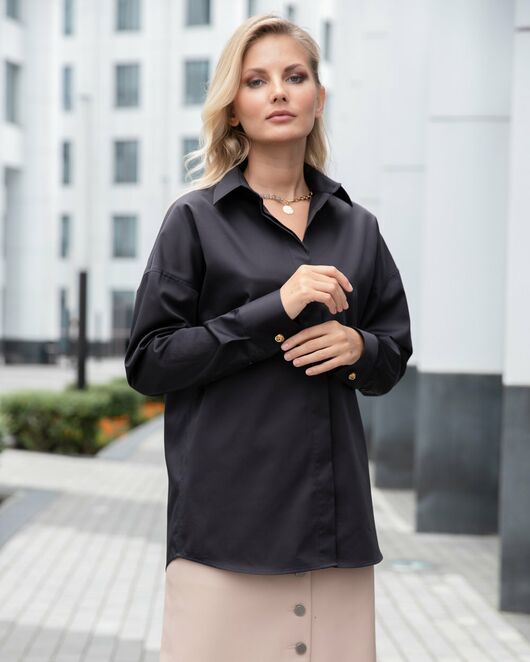 Женская рубашка в оверсайз силуэте черная - 8063 от byME 
