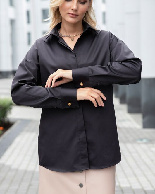 Женская рубашка в оверсайз силуэте черная - 8063 от byME 