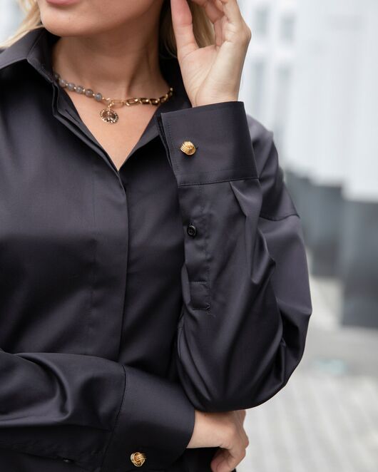 Женская рубашка в оверсайз силуэте черная - 8063 от byME 