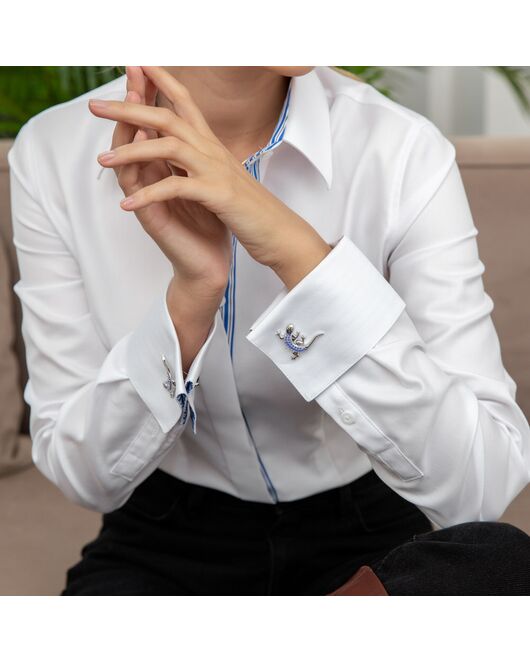 Женская рубашка под запонку белая с супатной застежкой с отделкой -7858 от byME 