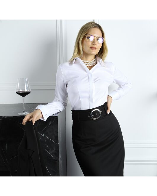 Женская рубашка под запонку приталенная с супатной застежкой без отделки  (елочка) - 7768 от byME  Женская рубашка под запонку приталенная с супатной застежкой без отделки  (елочка) - 7768 от byME