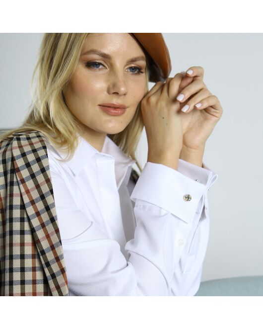 Женская рубашка под запонку приталенная с супатной застежкой без отделки  (елочка) - 7768 от byME  Женская рубашка под запонку приталенная с супатной застежкой без отделки  (елочка) - 7768 от byME