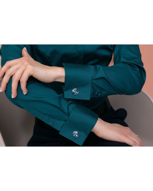Женская рубашка под запонку изумрудная воротник стойка - 7896 от byME 