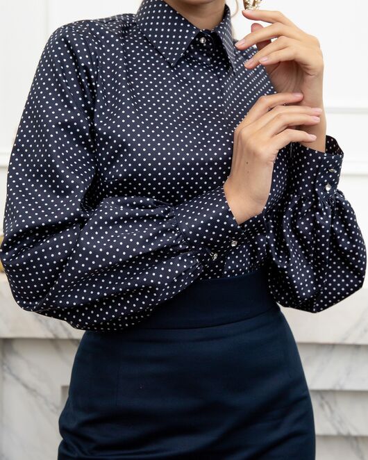 Женская рубашка с объемным рукавом черная в горох - 8071 от byME 