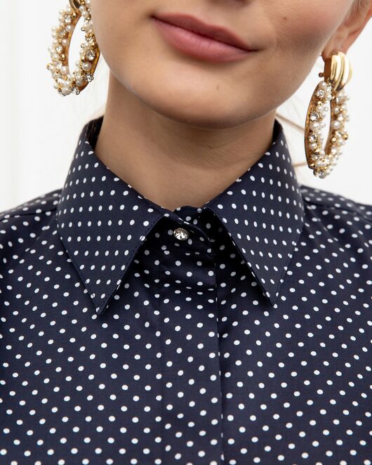 Женская рубашка с объемным рукавом черная в горох - 8071 от byME 