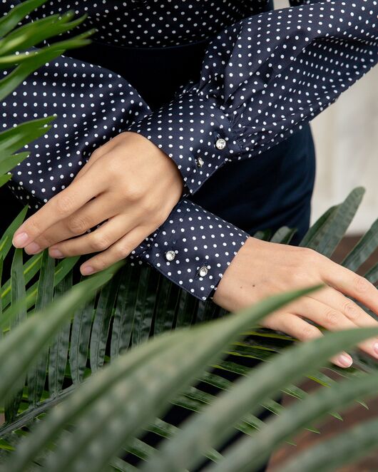 Женская рубашка с объемным рукавом черная в горох - 8071 от byME 