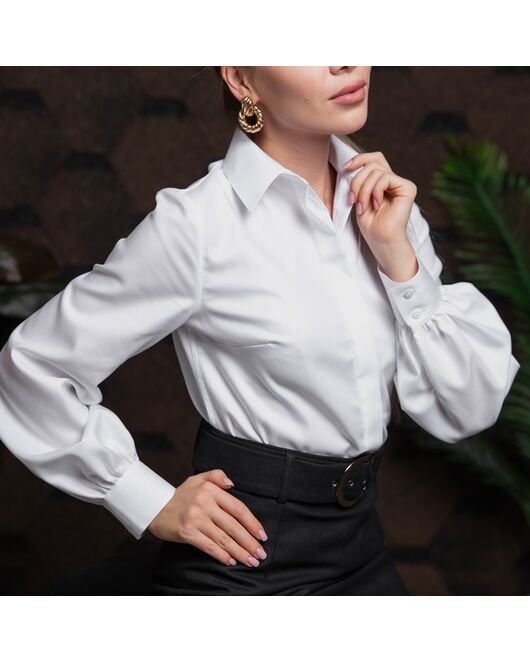 Женская рубашка с объемным рукавом белая - 8076 от byME 