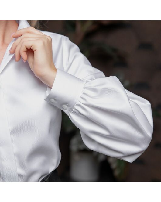 Женская рубашка с объемным рукавом белая - 8076 от byME 