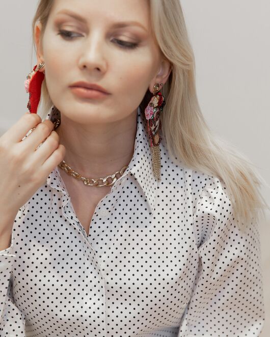 Женская рубашка с супатной застежкой белая в горох - 8094 от ByME 