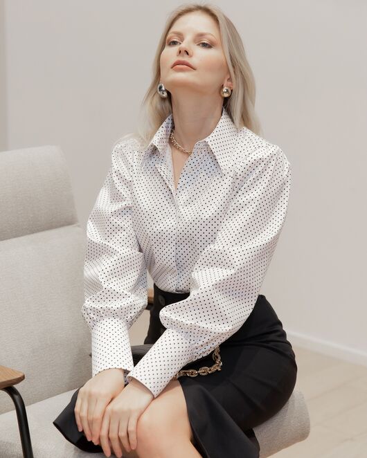 Женская рубашка с супатной застежкой белая в горох - 8094 от ByME 