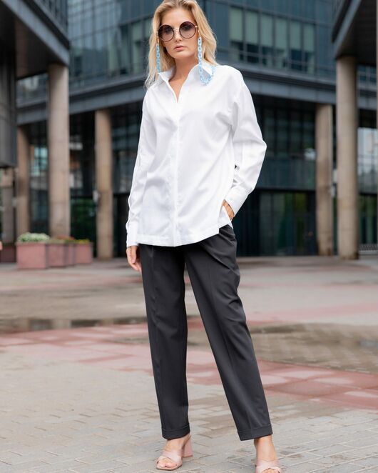 Женская рубашка под пуговицу белая - 8118 от byME 