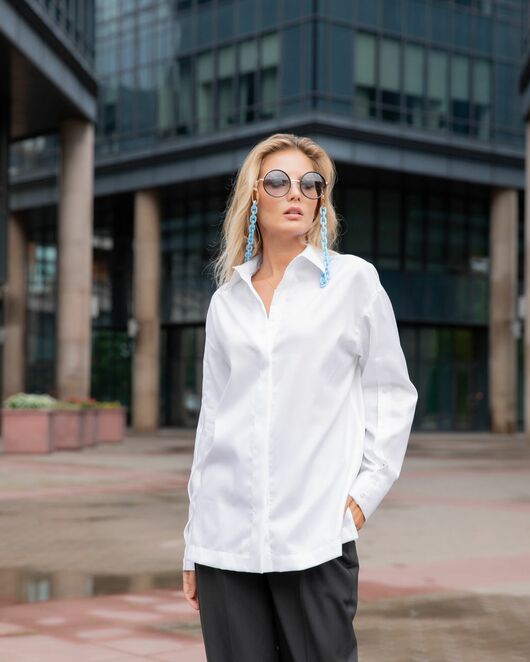 Женская рубашка под пуговицу белая - 8118 от byME 