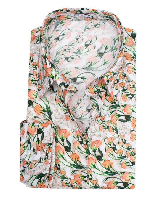 Женская рубашка с объемным рукавом узор оранжевые цветы - 8120 от byME 