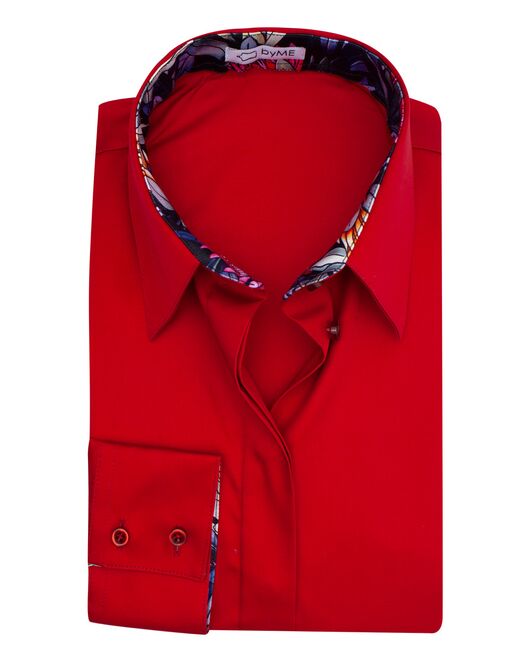 Женская рубашка под пуговицы с супатной застежкой полуприталенная с отделкой цветы - 8139 от byME 