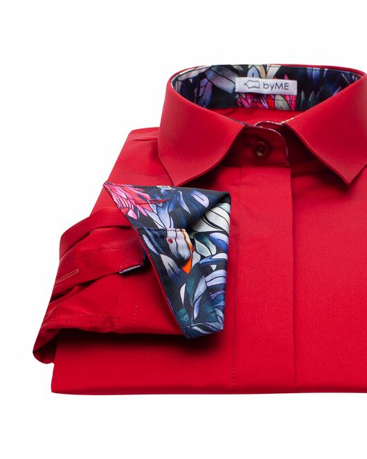 Женская рубашка под пуговицы с супатной застежкой полуприталенная с отделкой цветы - 8139 от byME 