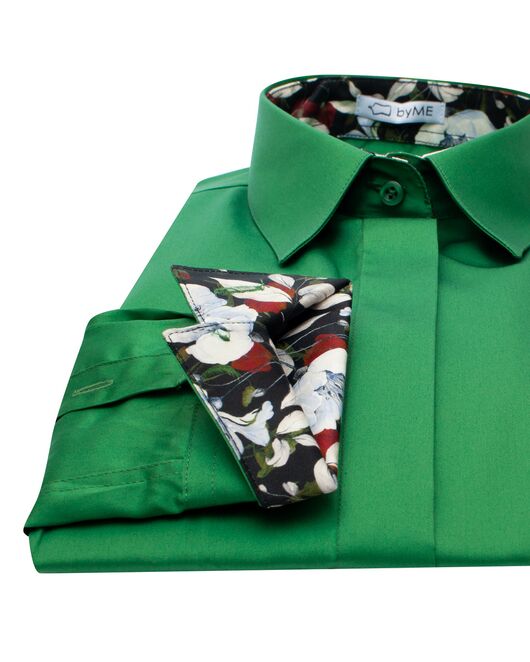 Женская рубашка под пуговицы с супатной застежкой полуприталенная с отделкой цветы - 8140 от byME 