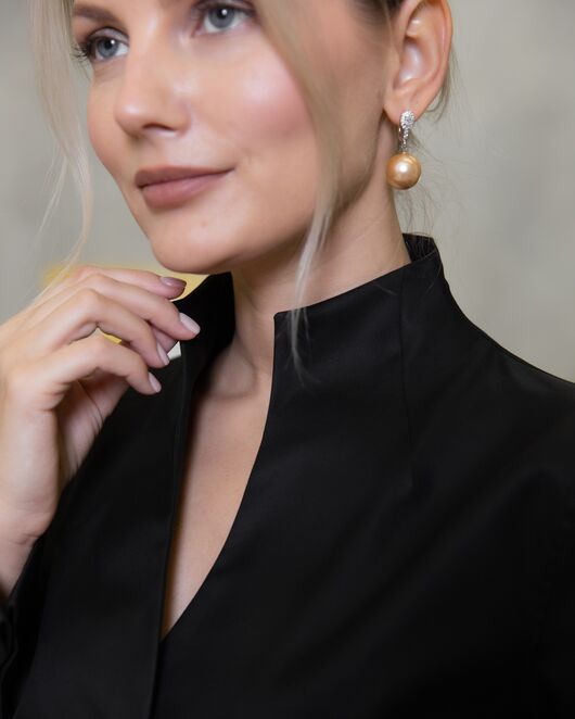 Женская рубашка под запонку черная воротник стойка - 7918 от byME 