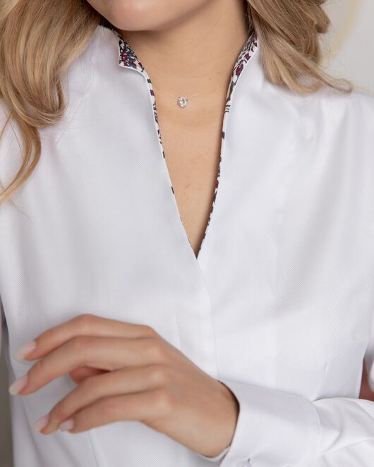 Женская рубашка воротник стойка под пуговицы с отделкой - 8157 от byME  Женская рубашка воротник стойка под пуговицы с отделкой - 8157 от byME