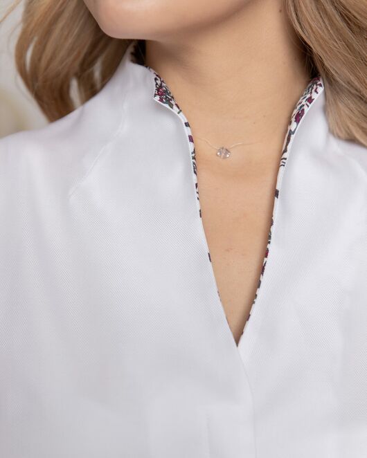 Женская рубашка воротник стойка под пуговицы с отделкой - 8157 от byME  Женская рубашка воротник стойка под пуговицы с отделкой - 8157 от byME