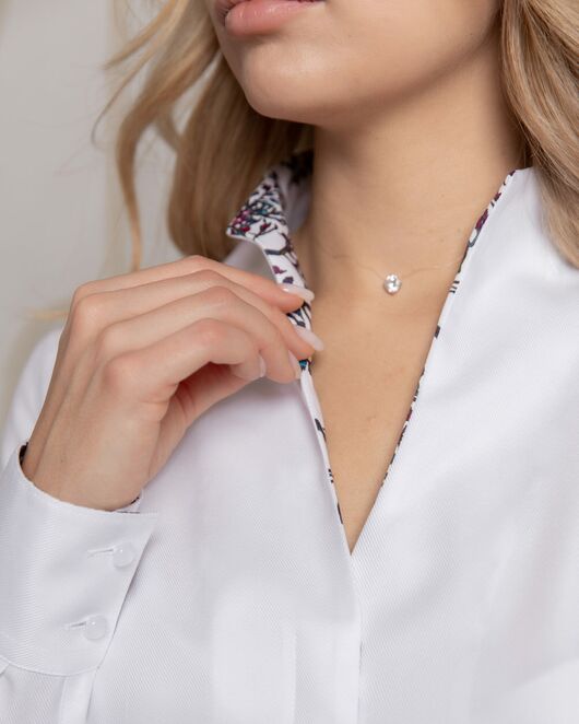 Женская рубашка воротник стойка под пуговицы с отделкой - 8157 от byME  Женская рубашка воротник стойка под пуговицы с отделкой - 8157 от byME